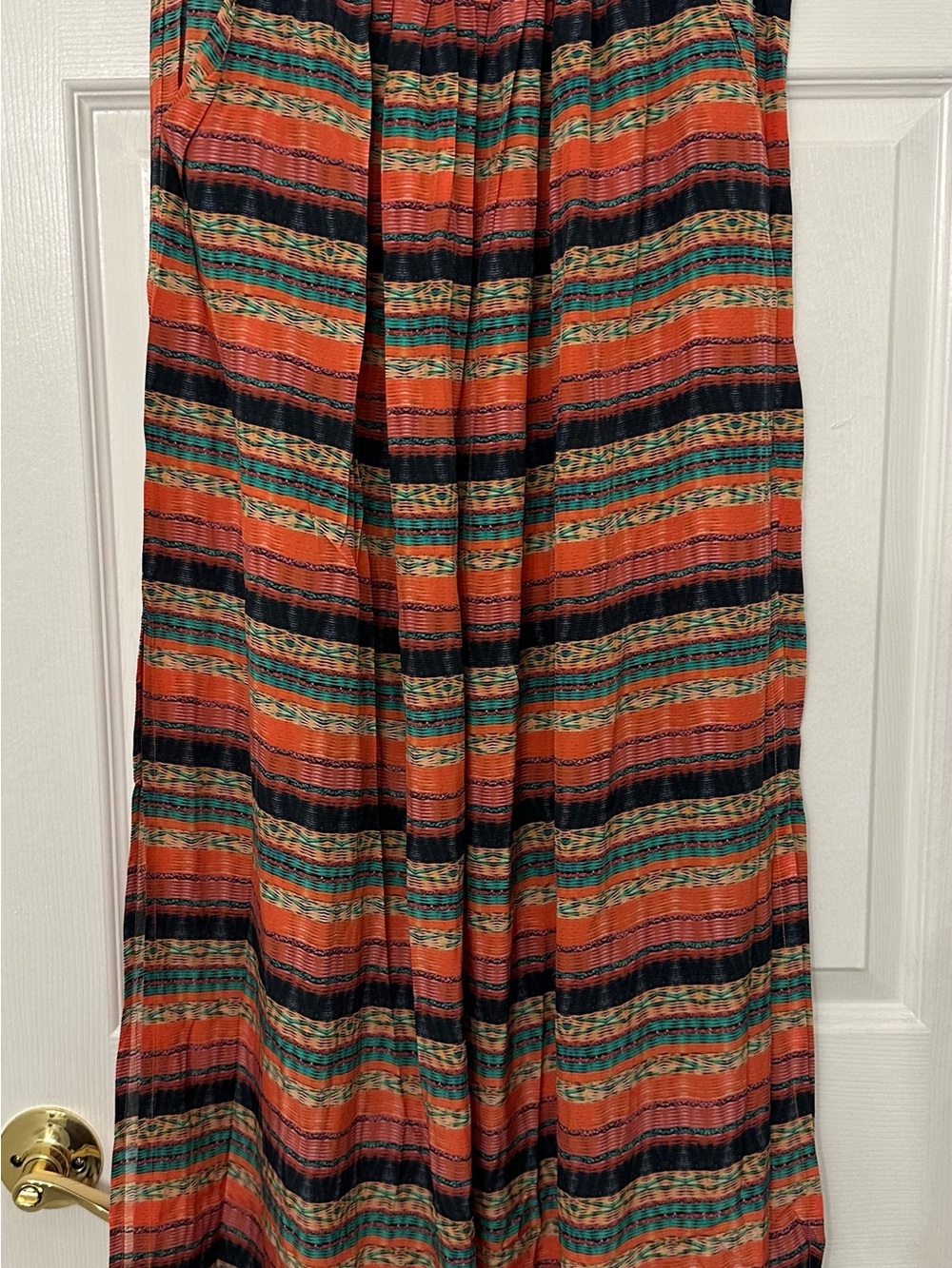 Striped‎ Orange & Teal Maxi Skirt with Black Accents